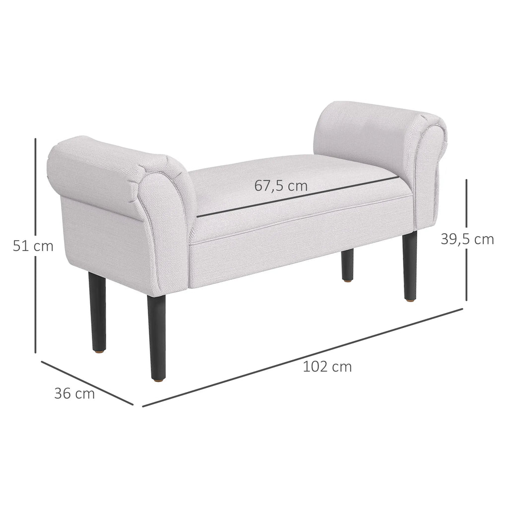 Banquette à accoudoirs roulés, grise, détail de l’accoudoir