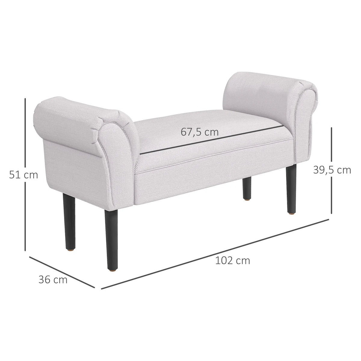 Banquette à accoudoirs roulés, grise, détail de l’accoudoir