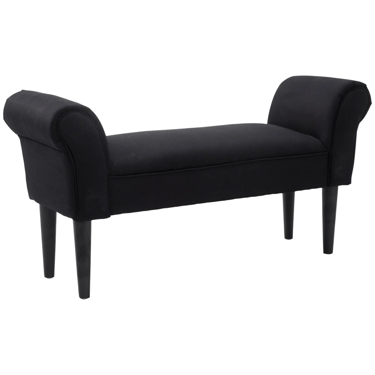 Banquette à accoudoirs roulés, noire, sur fond blanc