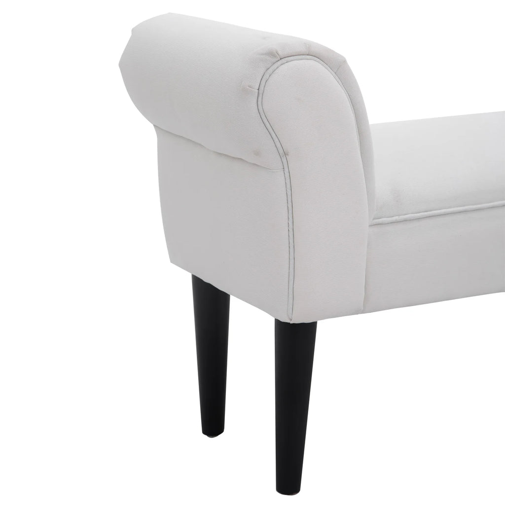 Banquette blanche à accoudoirs roulés, profil de l’accoudoir