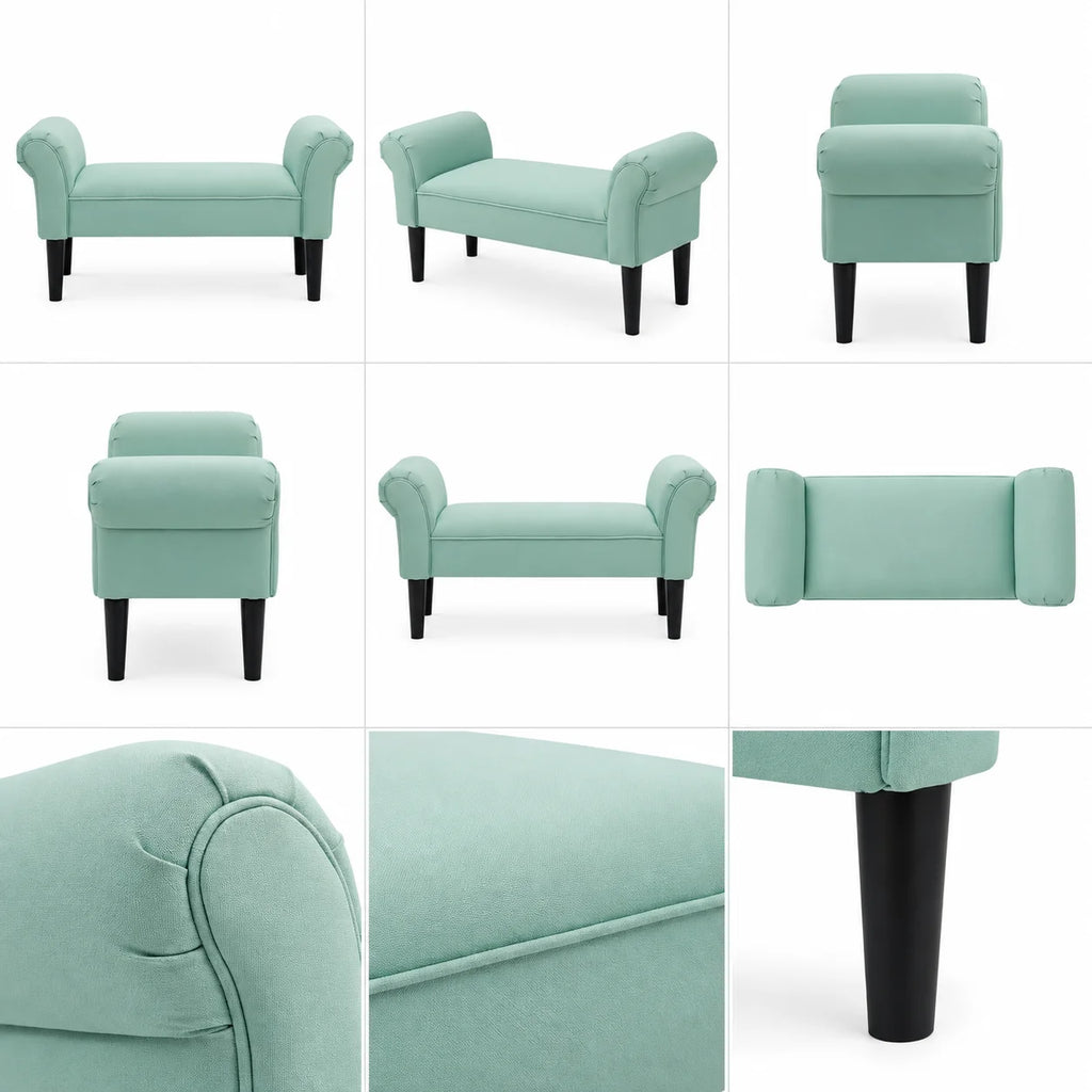 Banquette vert menthe, différents angles de la banquette