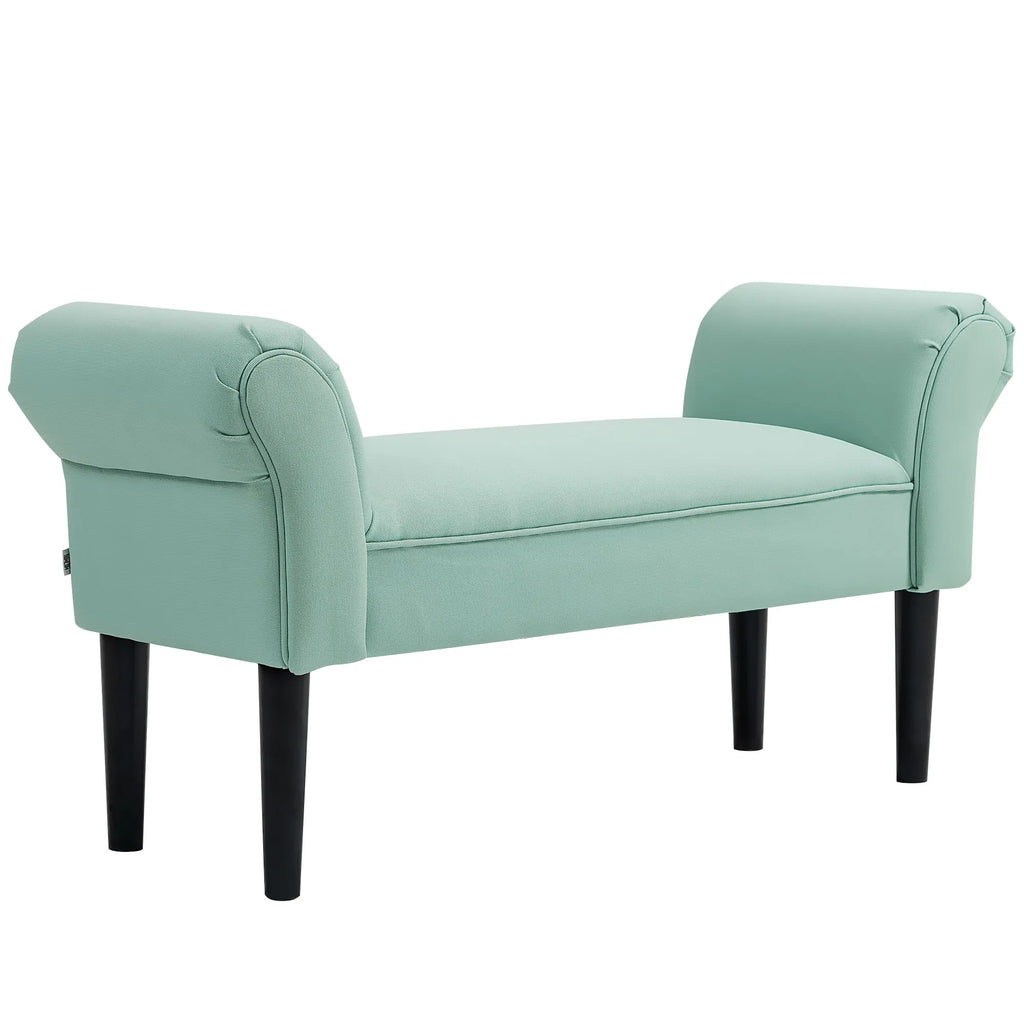 Banquette vert menthe, vue de trois quarts sur fond blanc