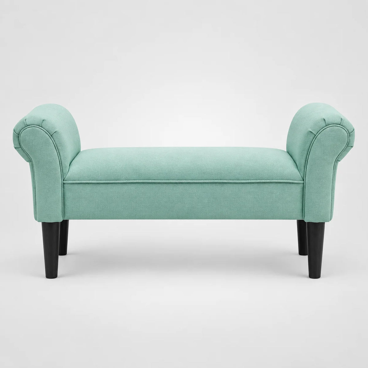 Banquette vert menthe, vue frontale sur fond blanc