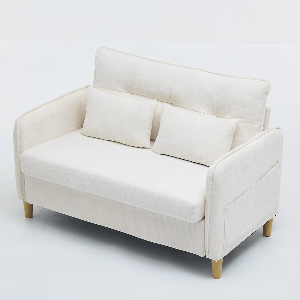 Canapé 2 places compact en chenille de 127 cm, beige, vue de côté
