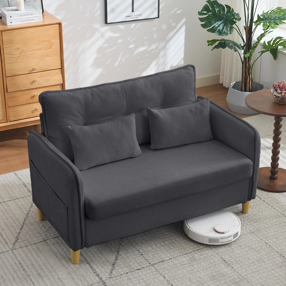 Canapé 2 places compact en chenille de 127 cm, gris, vue latérale
