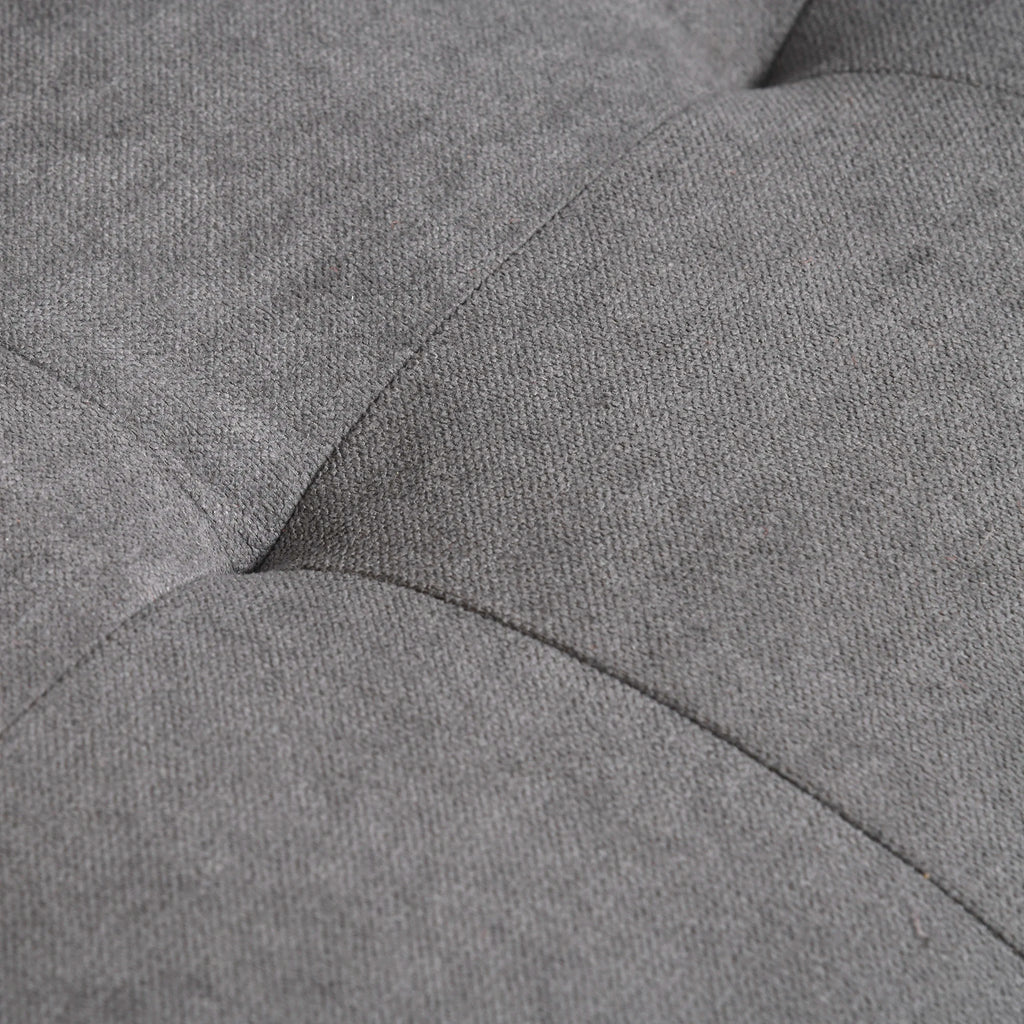 Canapé 2 places gris à rangement et pieds bois, détail du tissu gris