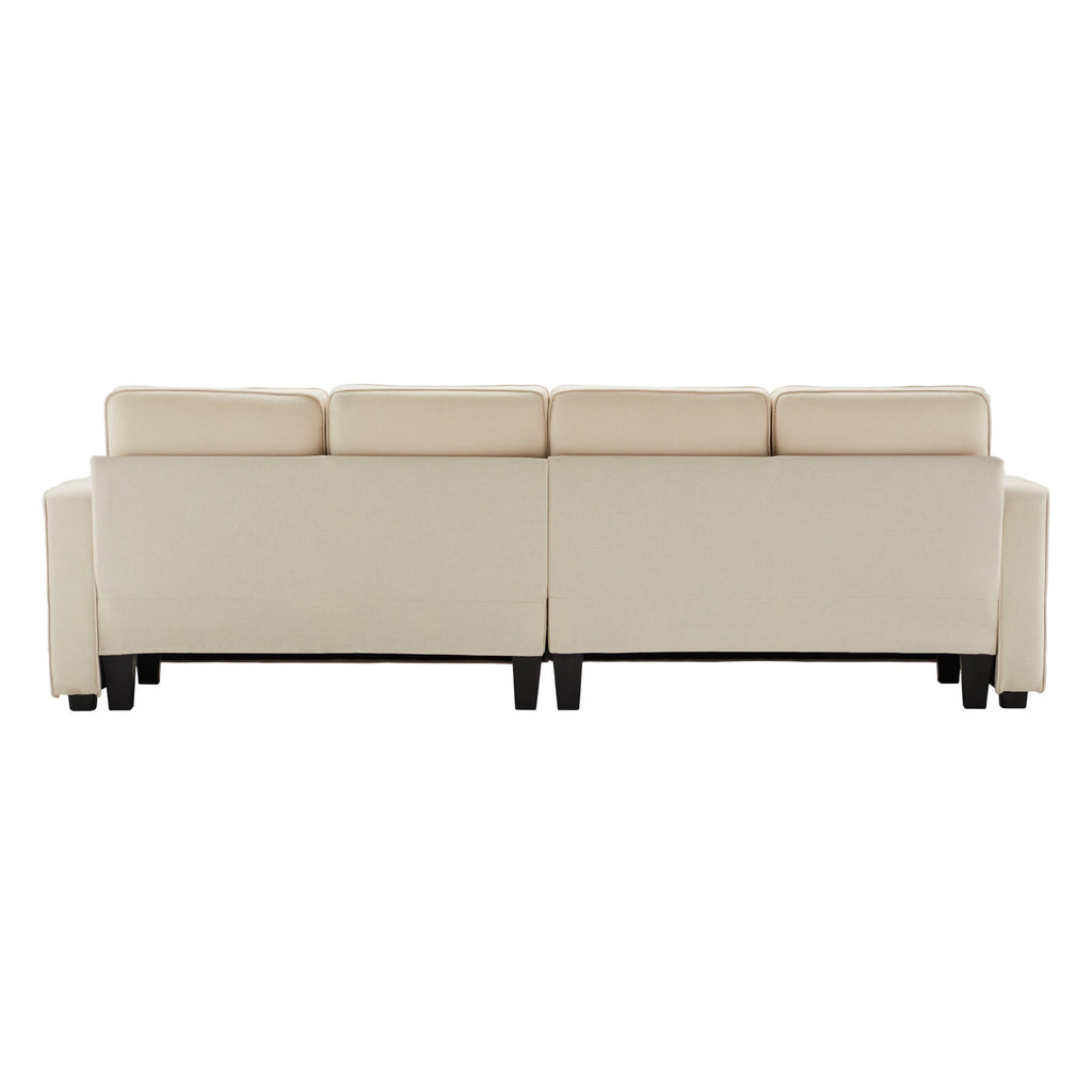 Canapé 4 places en tissu beige effet lin, vue arrière