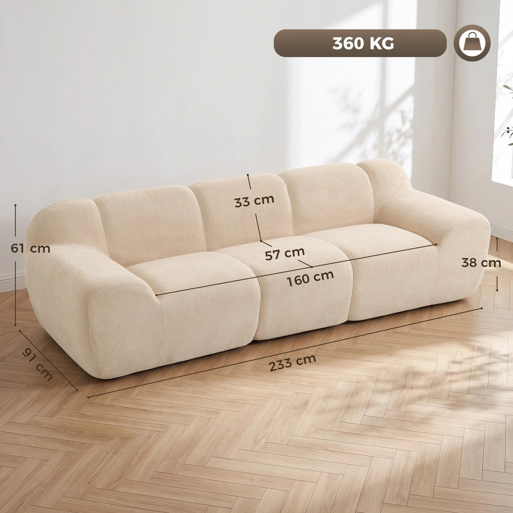 Canapé beige en chenille à assise profonde, dimensions du canapé