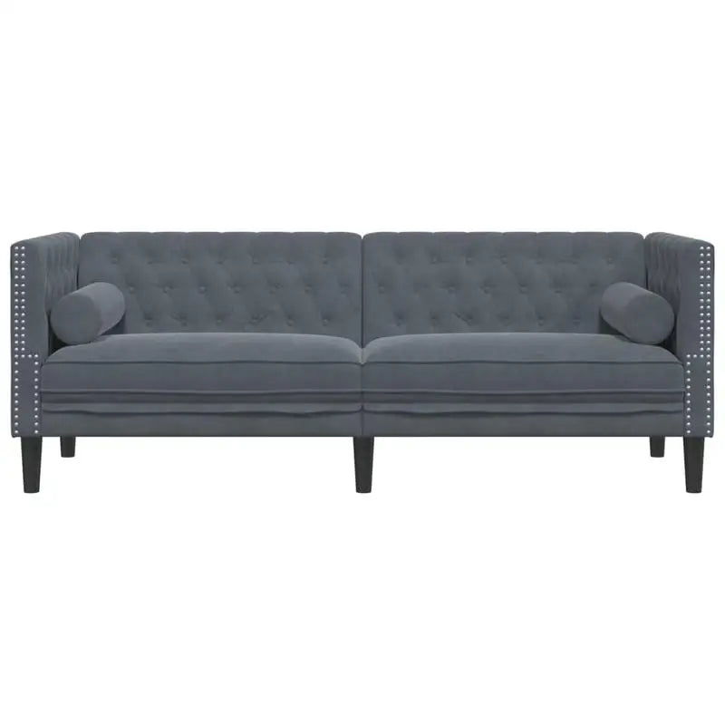 Canapé Chesterfield 3 places en velours gris foncé, vue de face