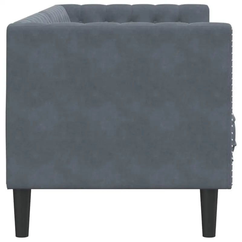 Canapé Chesterfield 3 places en velours gris foncé, vue de profil