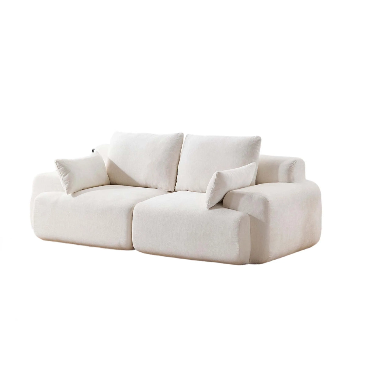 Canapé nuage blanc de 212 cm sans armature, trois quarts sur fond blanc