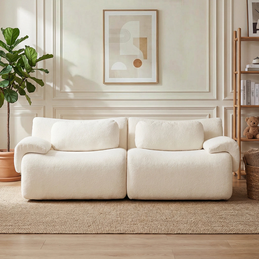 Canapé nuage compact de 184 cm en chenille, blanc, dans un salon