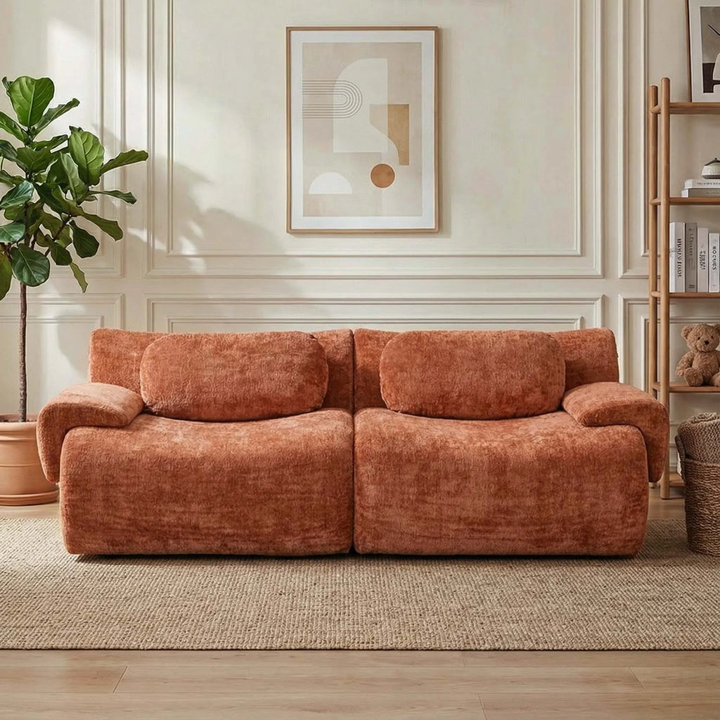 Canapé nuage compact de 184 cm en chenille, orange, dans un salon