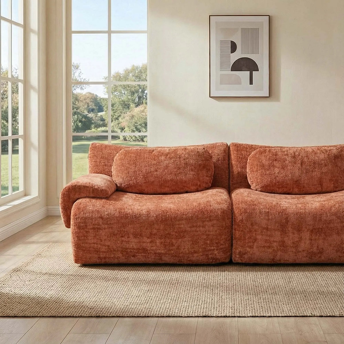 Canapé nuage compact de 184 cm en chenille, orange, vue de face