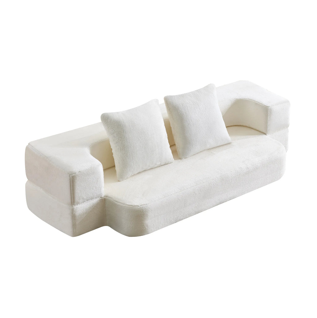 Canapé convertible pliable blanc crème, canapé fermé, vue latérale
