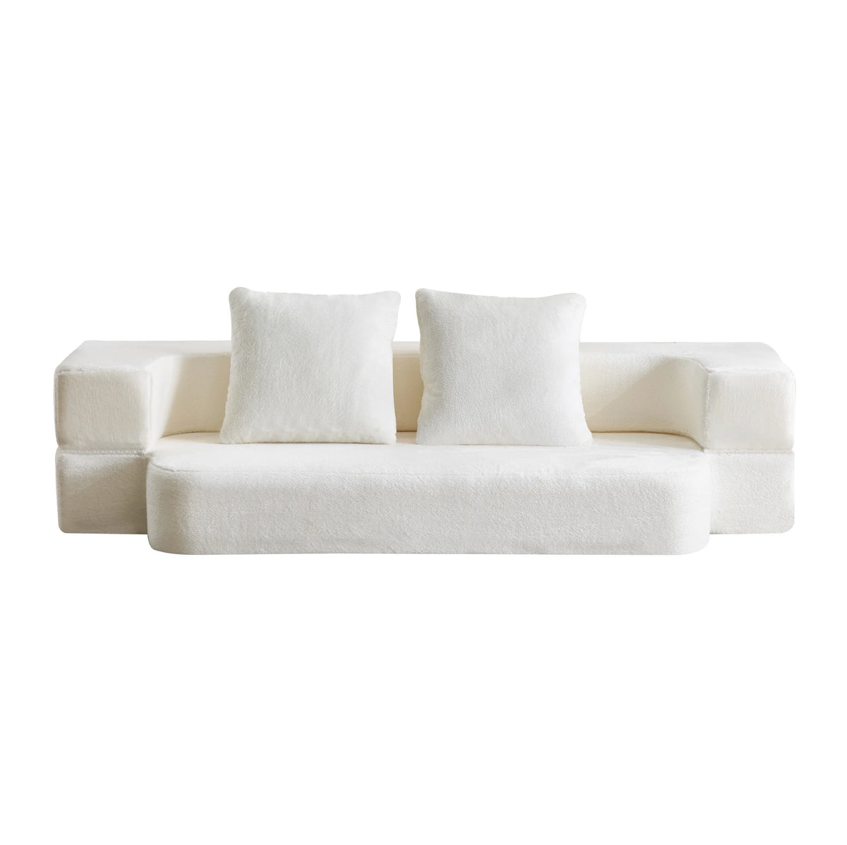 Canapé convertible pliable blanc crème, fermé, sur fond blanc