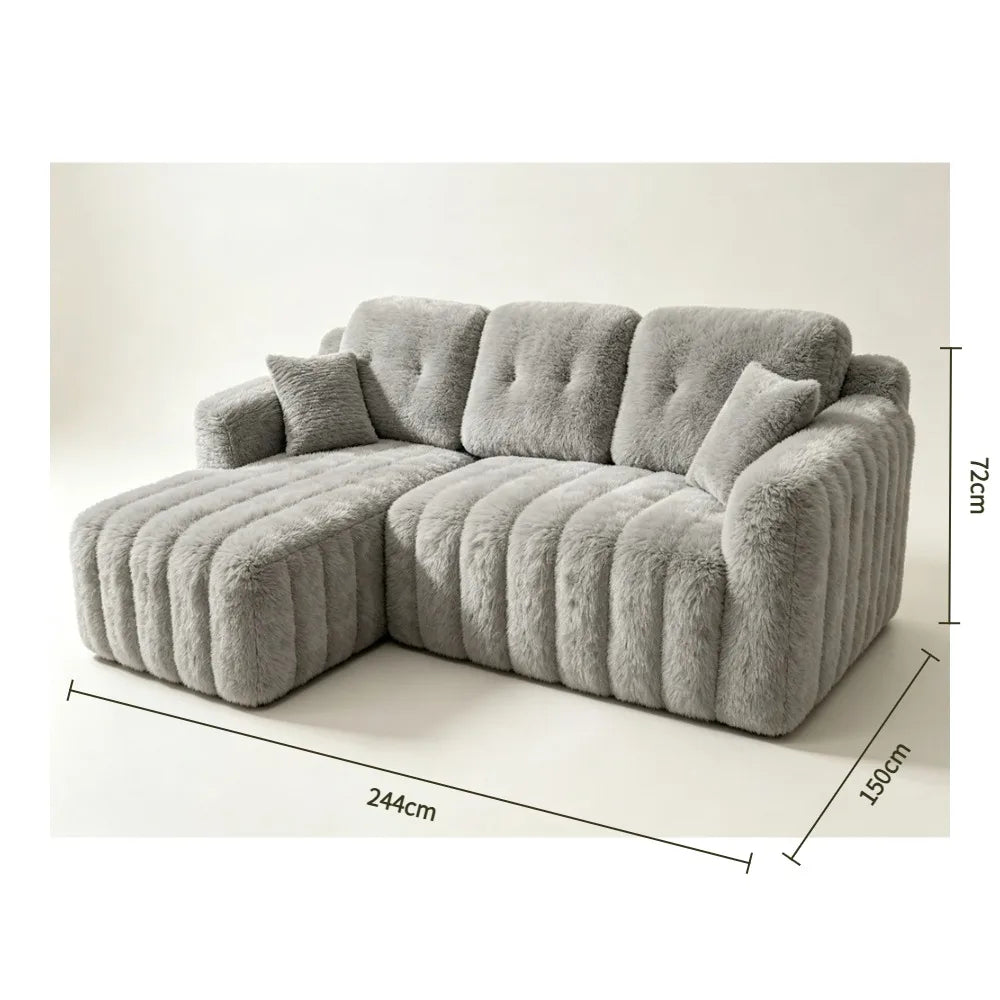 Canapé d’angle à chaise longue en tissu côtelé, gris, dimensions du canapé