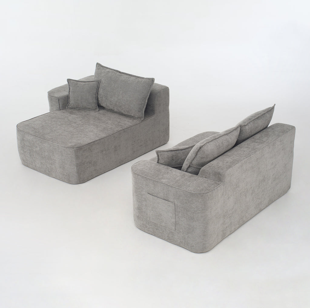 Canapé d’angle nuage gris de 262 cm avec chaise longue, modules séparés