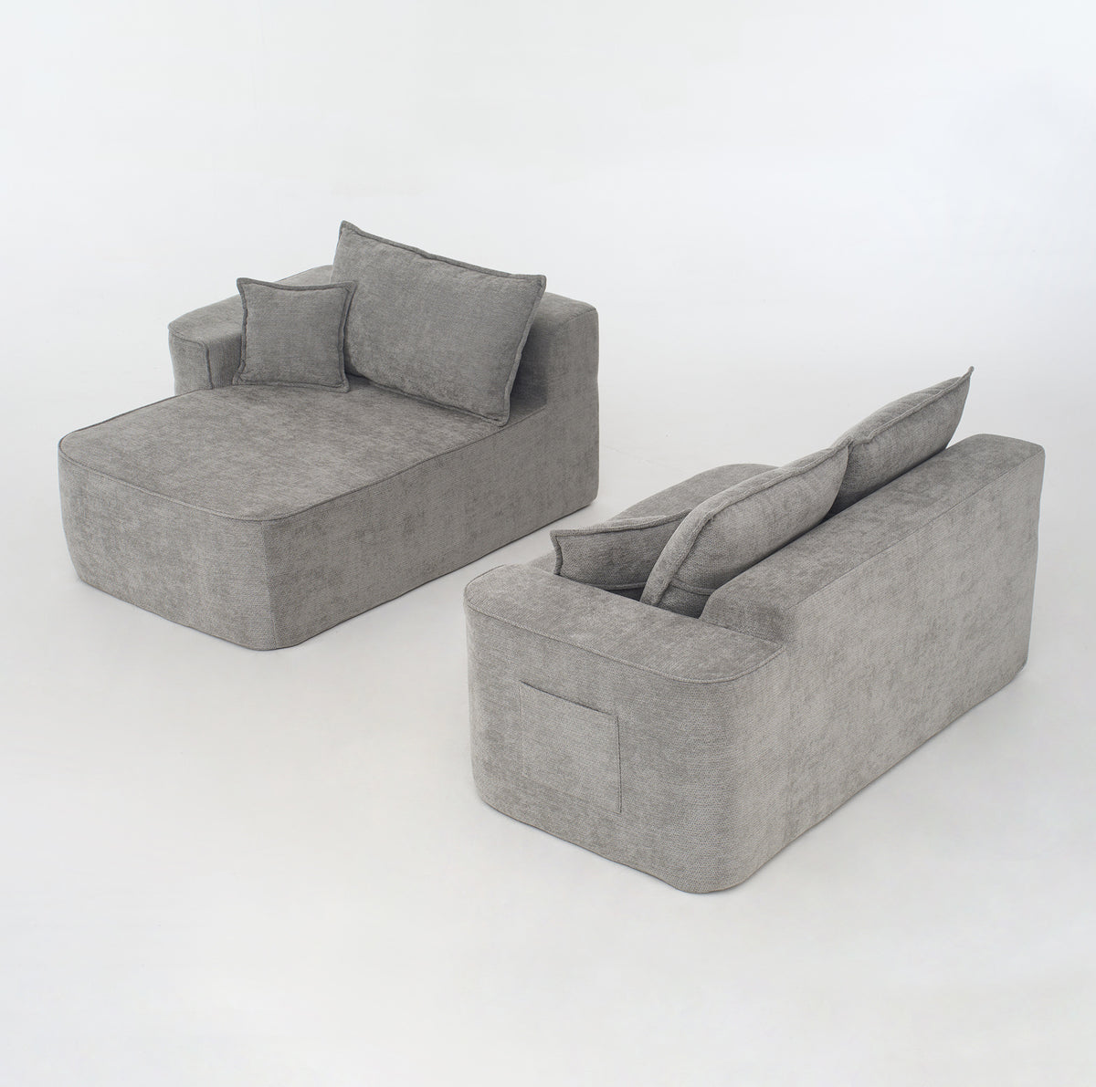 Canapé d’angle nuage gris de 262 cm avec chaise longue, modules séparés