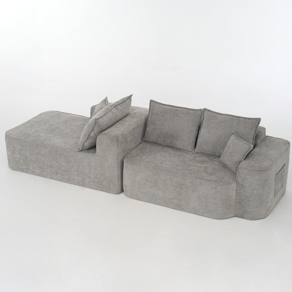 Canapé d’angle nuage gris de 262 cm avec chaise longue, vue de dessus sur fond blanc