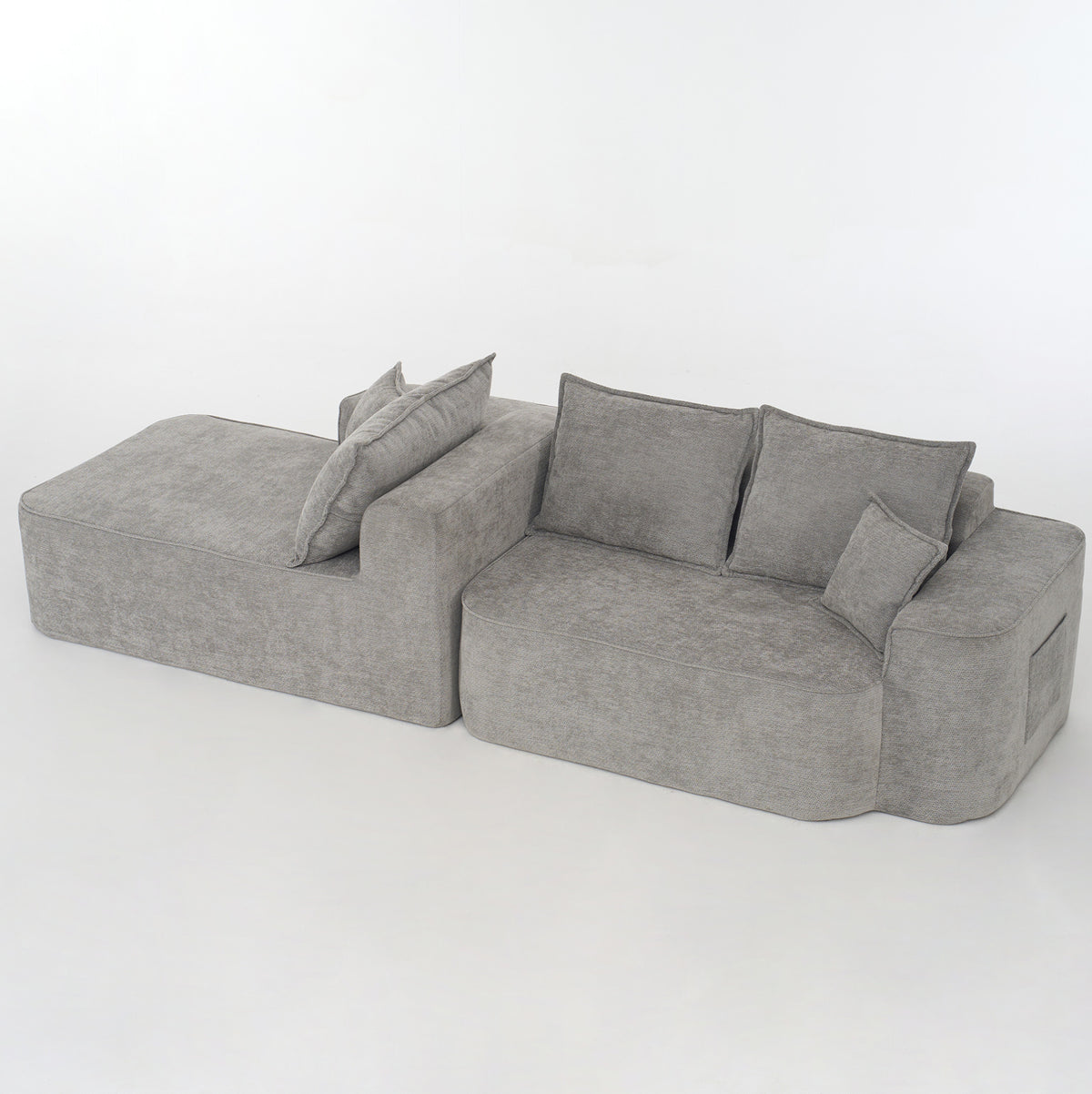 Canapé d’angle nuage gris de 262 cm avec chaise longue, vue de dessus sur fond blanc