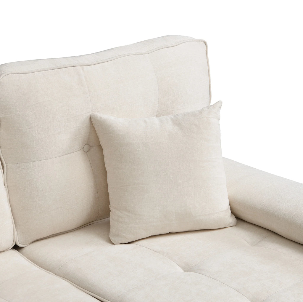 Canapé d’angle crème, détail du coussin