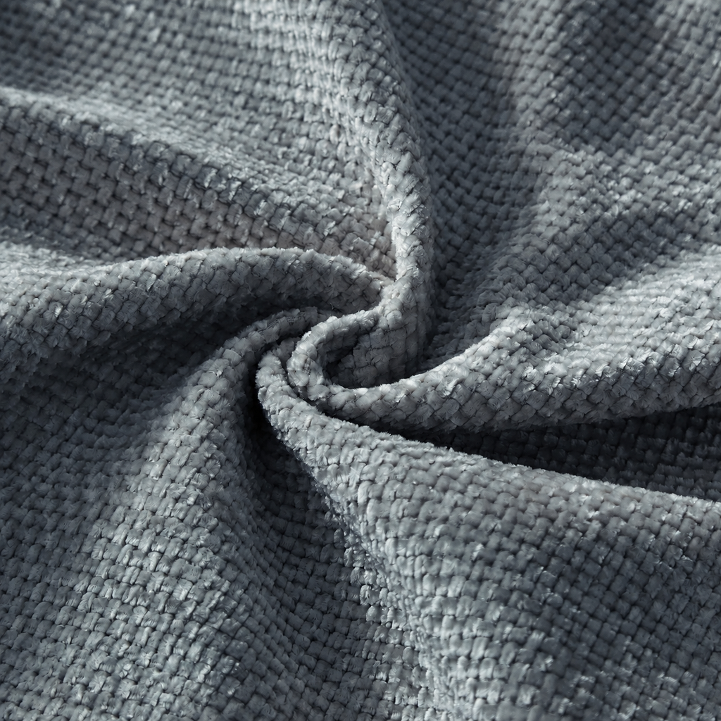 Canapé d’angle en chenille bleu gris, détail de la chenille
