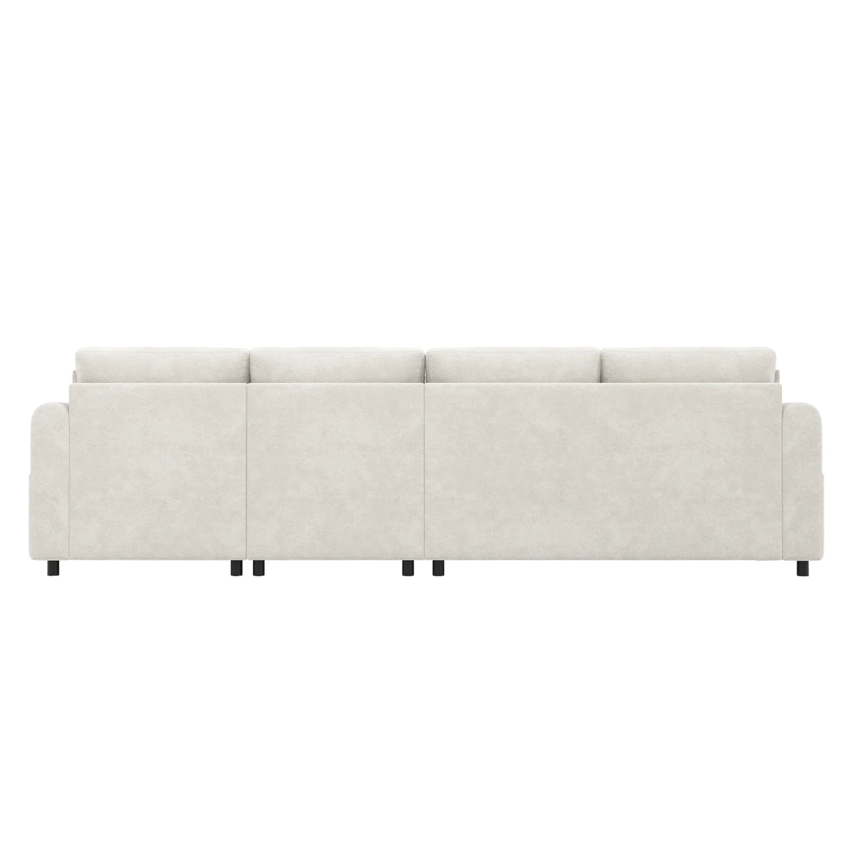 Canapé d’angle en velours beige capitonné avec rangement, vue arrière