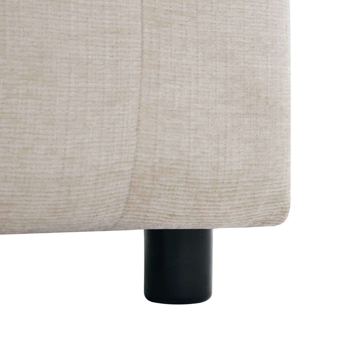 Canapé d’angle modulable beige avec repose-pieds, détail du pied