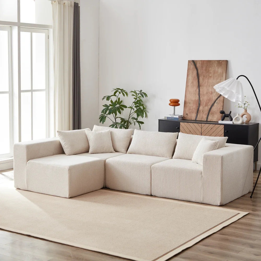 Canapé d’angle modulaire en tissu côtelé de 264 cm, beige, autre vue de l’angle
