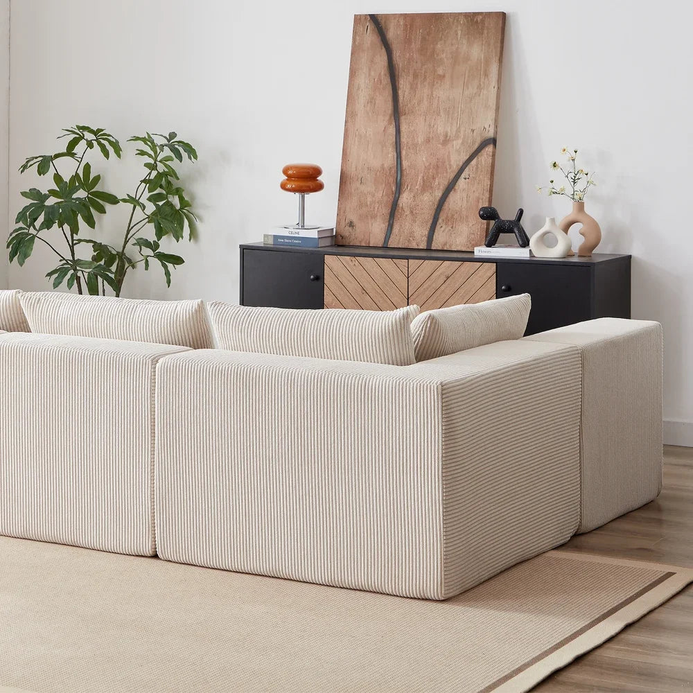 Canapé d’angle modulaire en tissu côtelé de 264 cm, beige, vue arrière