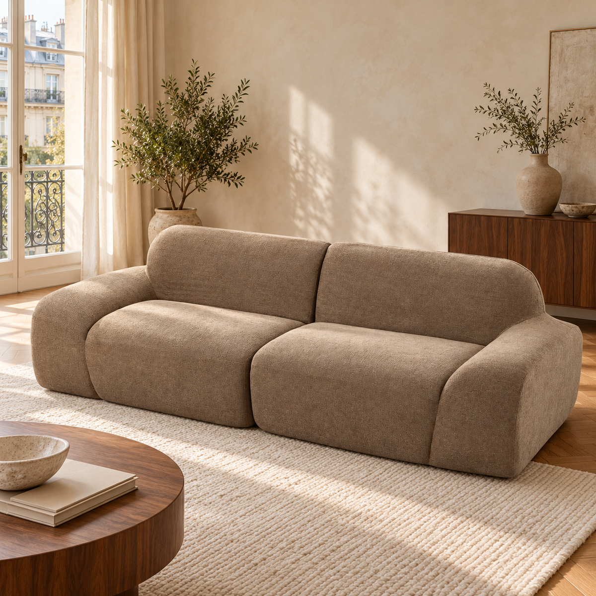 Canapé 3 places « galet » en chenille, 244 cm