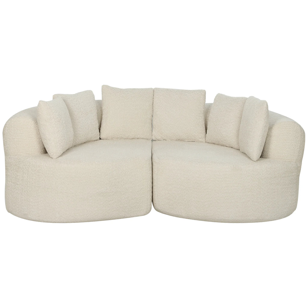 Canapé incurvé en chenille crème de 188 cm, vue de face sur fond blanc