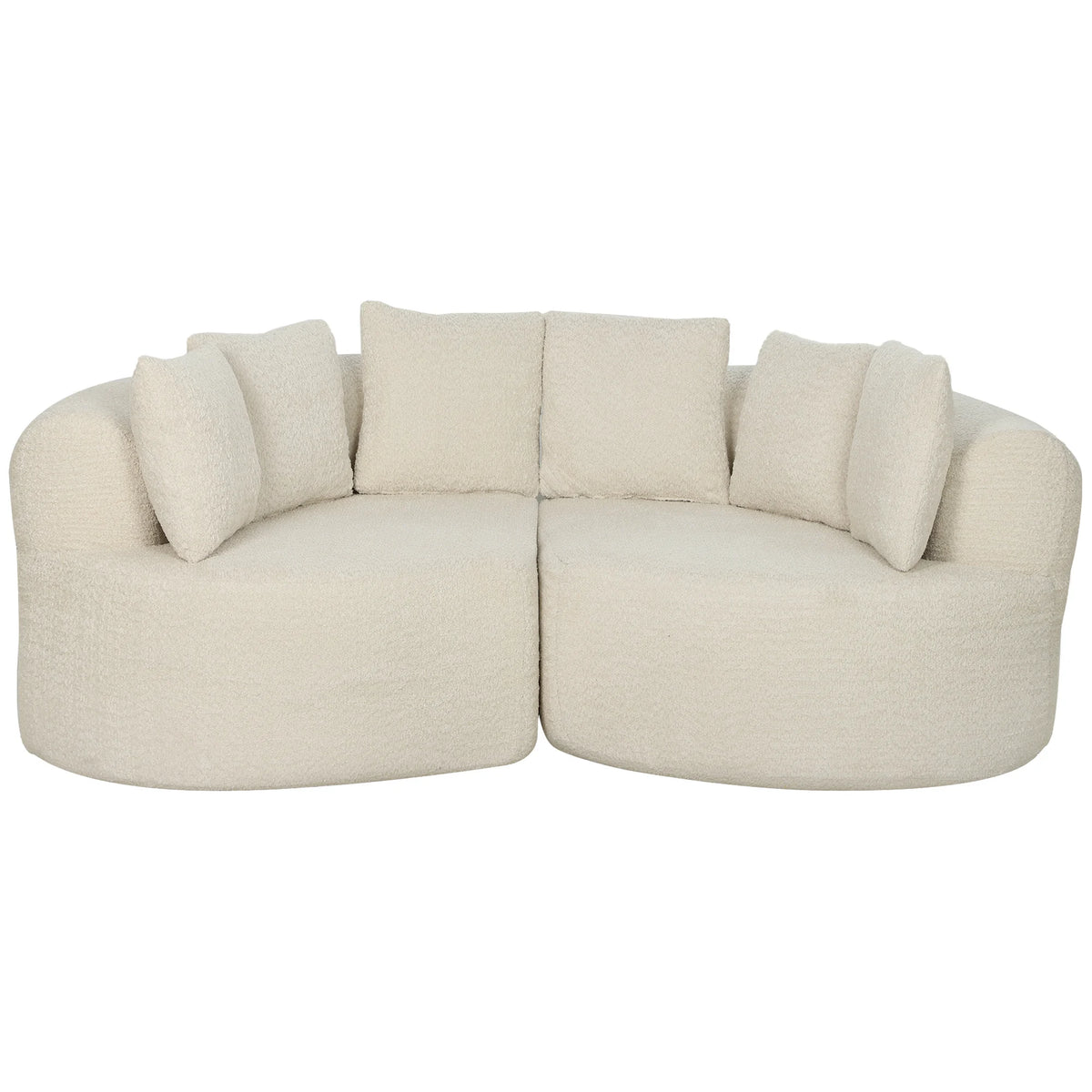 Canapé incurvé en chenille crème de 188 cm, vue de face sur fond blanc