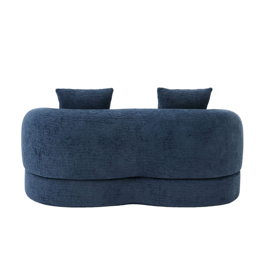 Canapé-lit arrondi en chenille bleu marine de 157 cm, vue arrière
