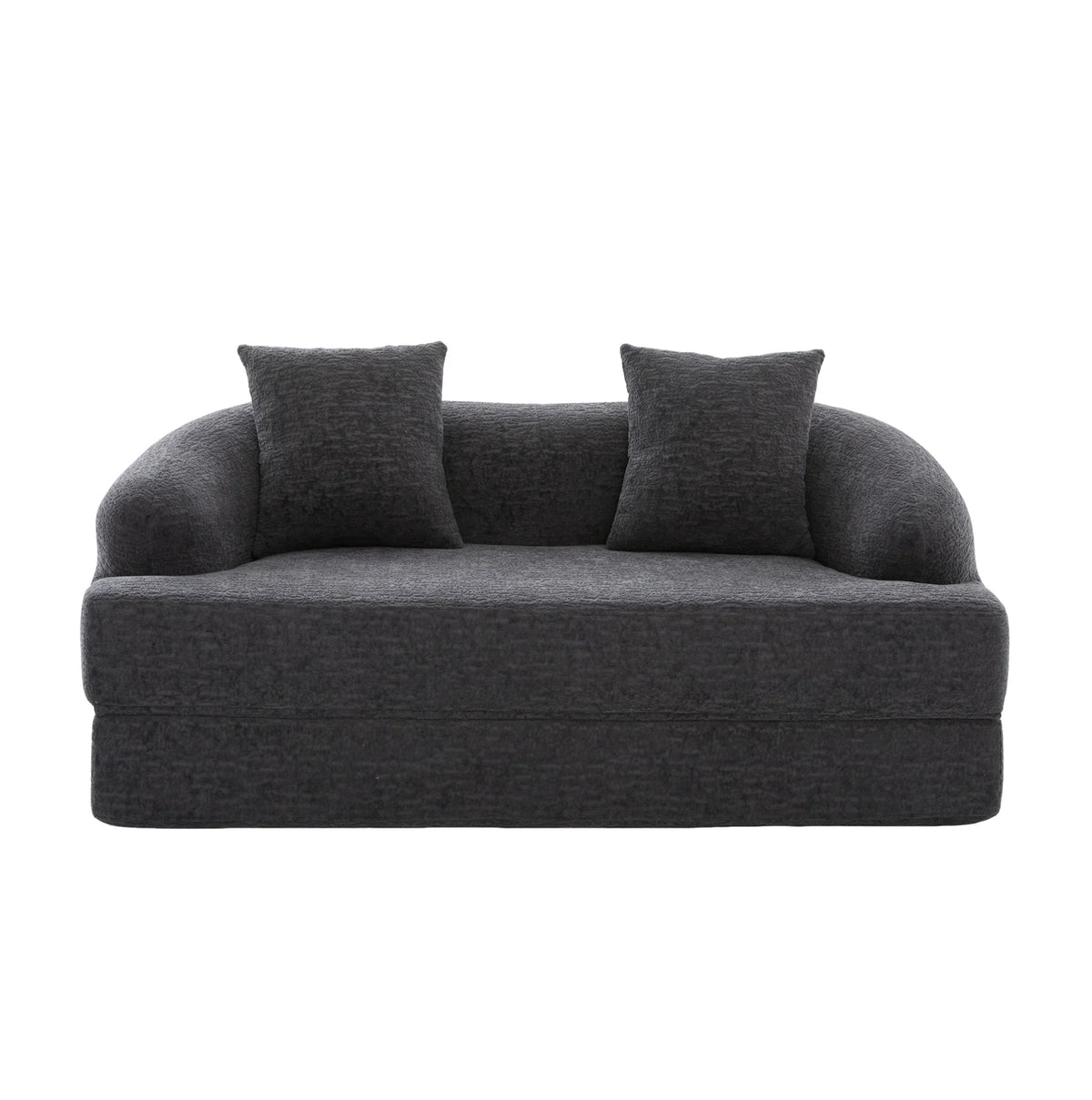 Canapé-lit arrondi en chenille gris foncé de 157 cm, fermé, vue de face