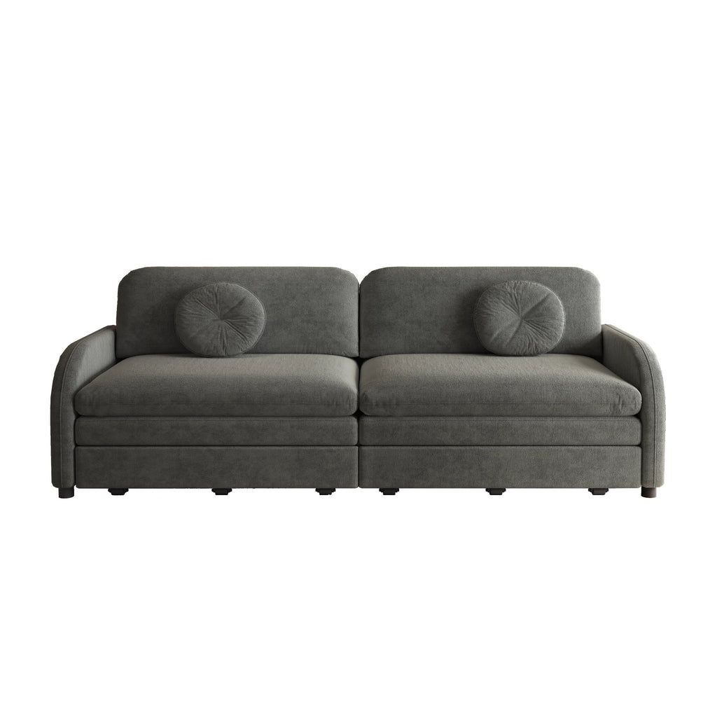 Canapé-lit extensible gris de 206 cm en chenille, fermé, sur fond blanc