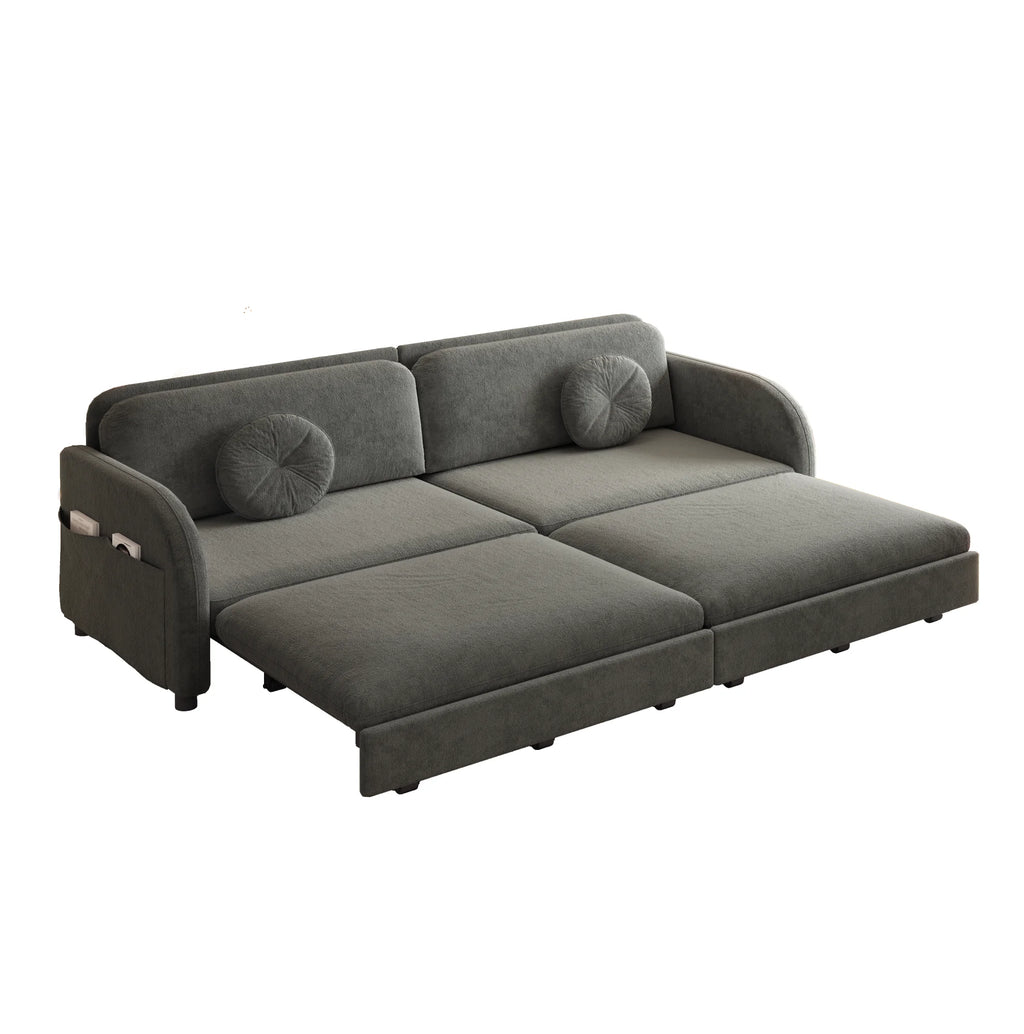 Canapé-lit extensible gris de 206 cm en chenille, position détente avec assises avancées