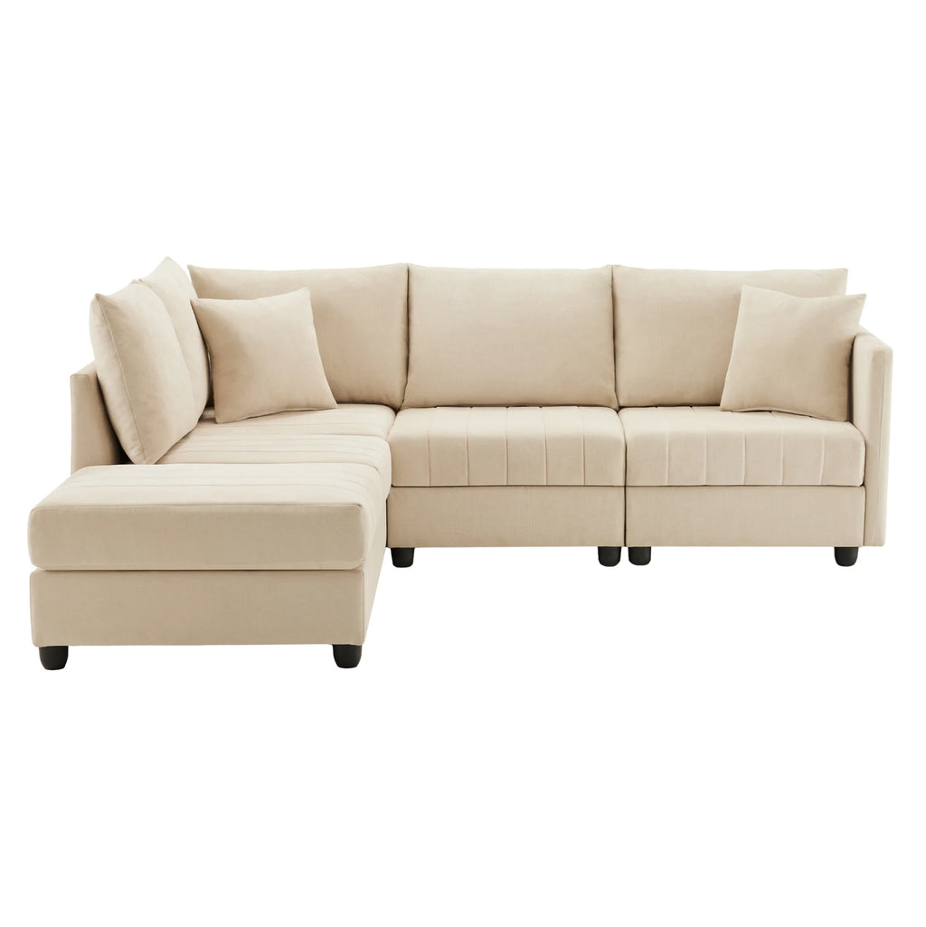 Canapé modulable avec pouf, canapé et pouf sur fond blanc