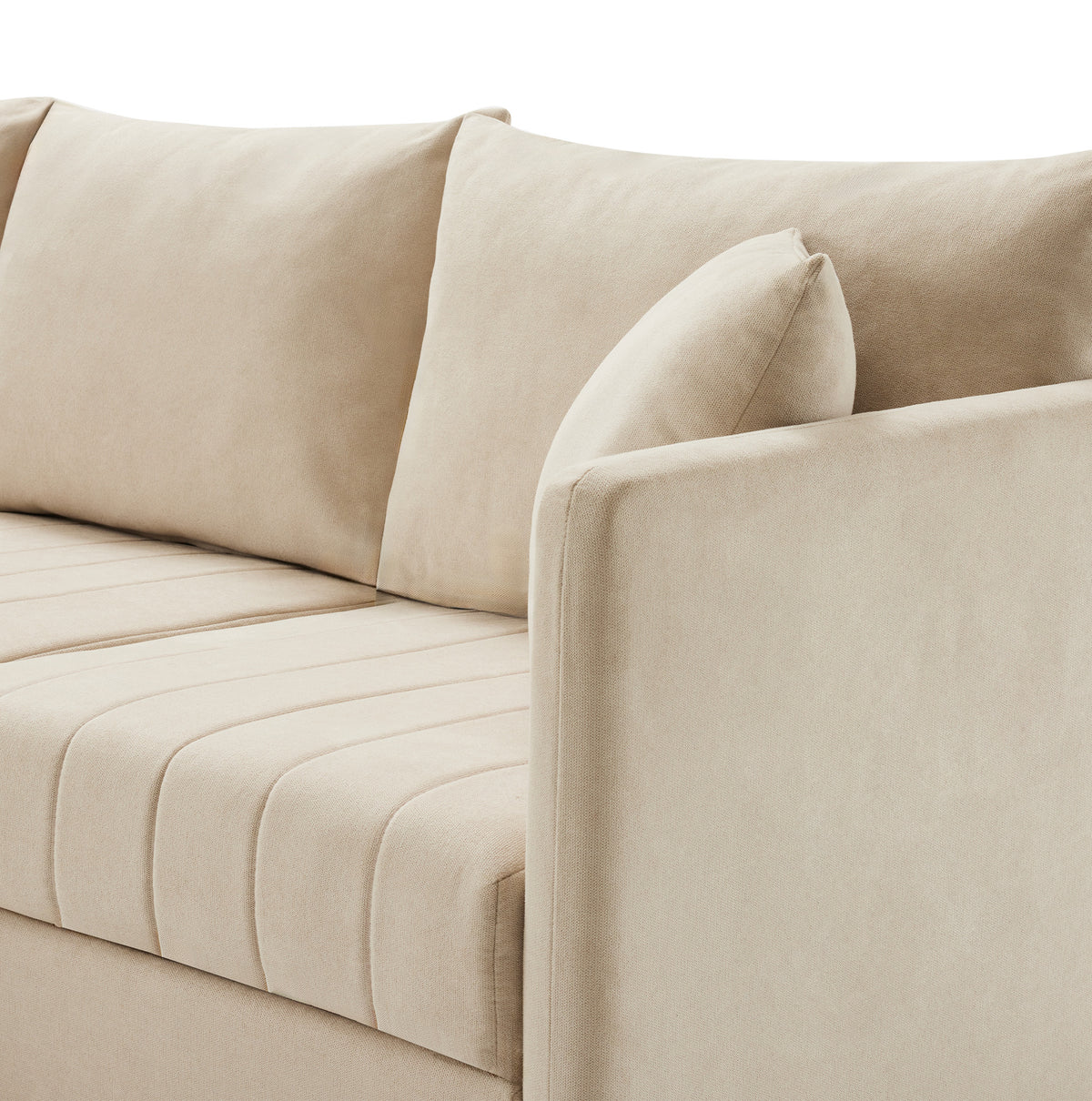Canapé modulable avec pouf, détail de l’accoudoir