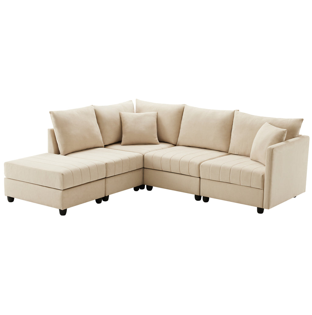 Canapé modulable avec pouf, disposition en angle sur fond blanc