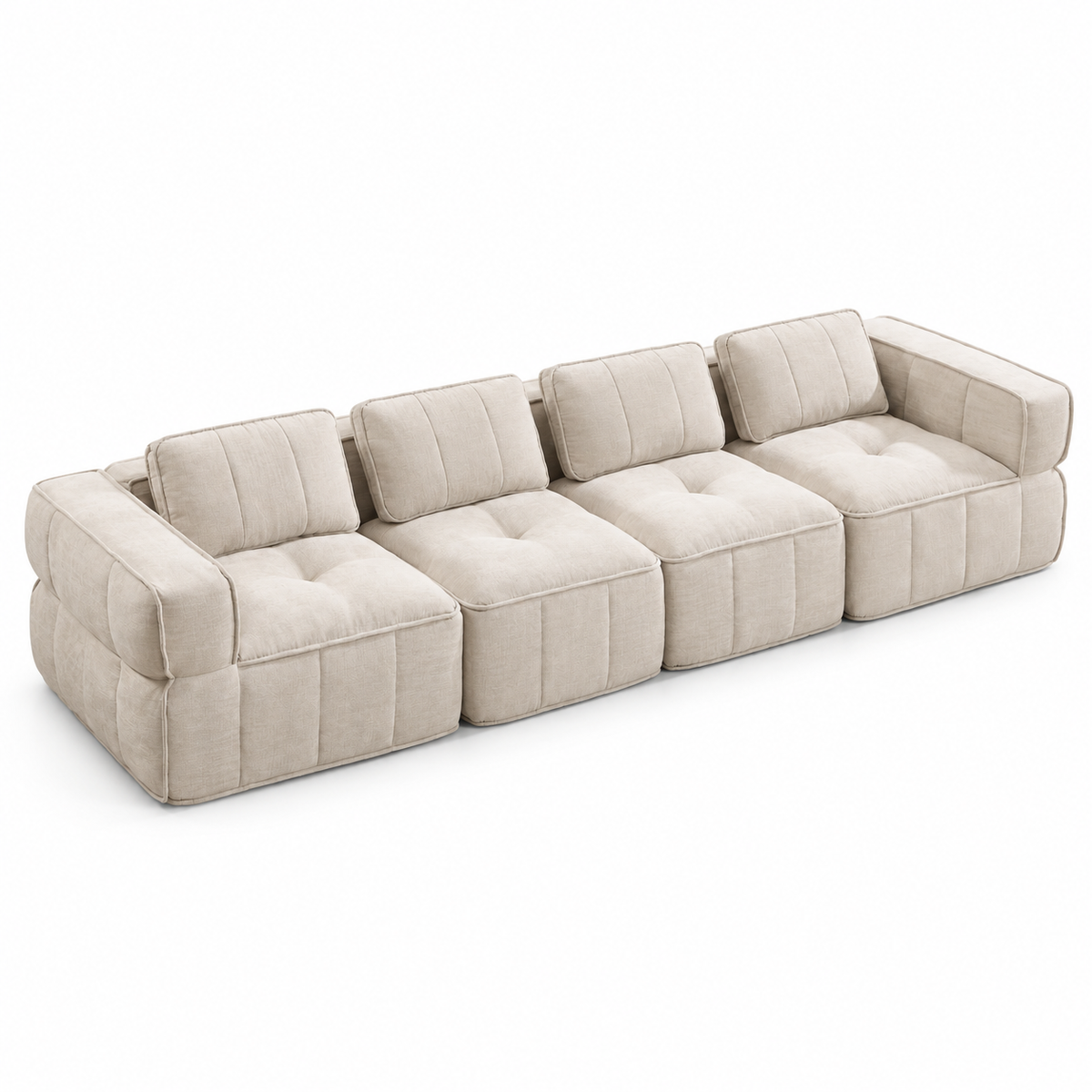 Canapé modulable capitonné, beige, sur fond blanc