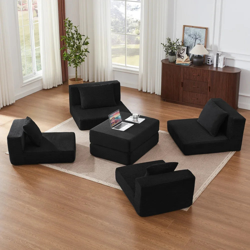 Canapé modulable convertible noir en velours côtelé, modules séparés