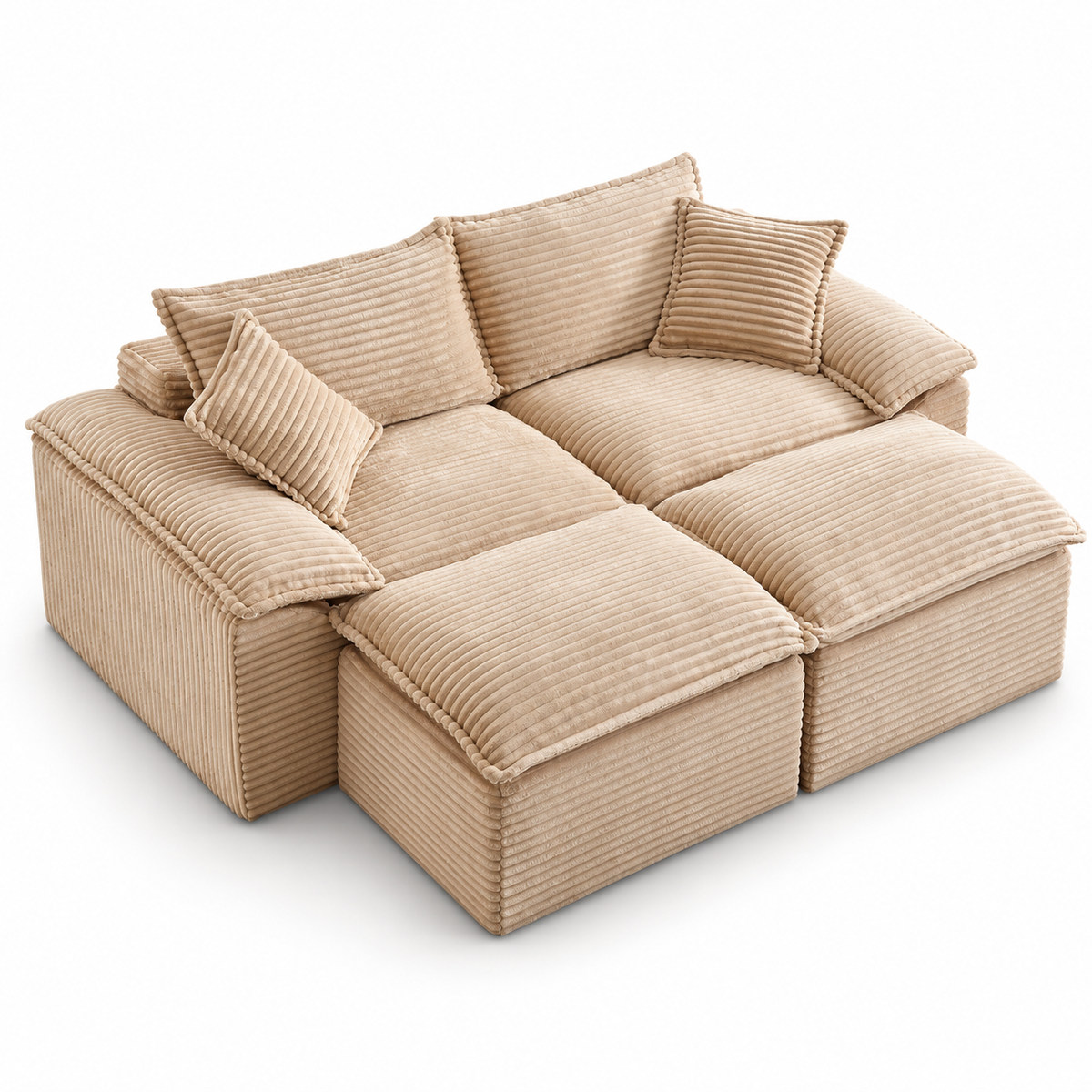 Canapé modulable en velours côtelé beige, vue sur fond blanc