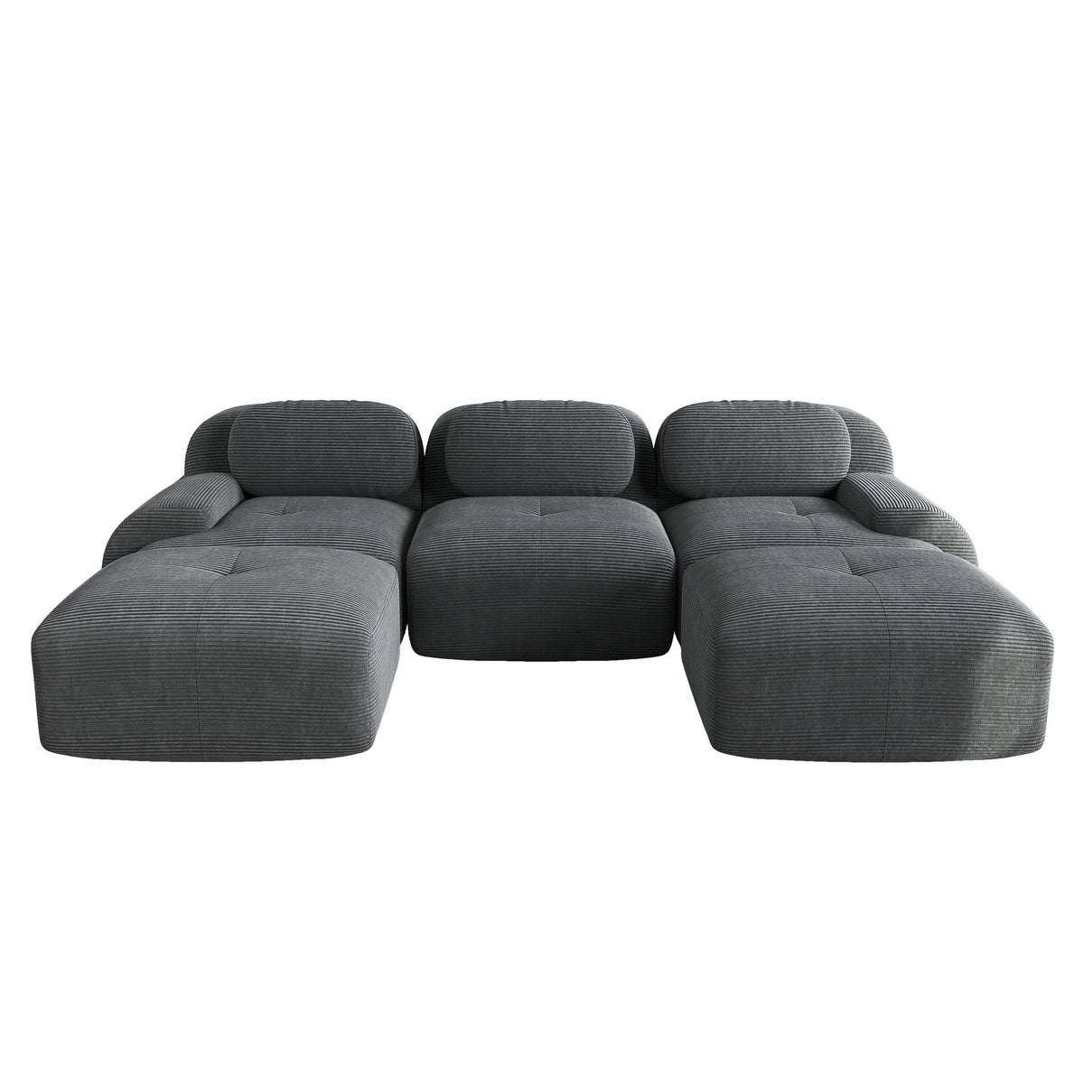 Canapé modulable en velours côtelé gris, vue sur fond blanc