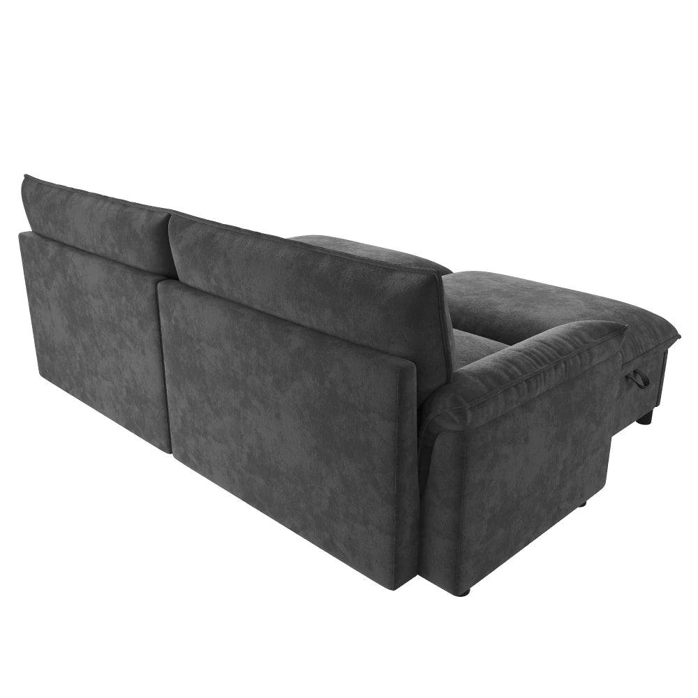 Canapé modulable noir avec repose-pieds, vue arrière
