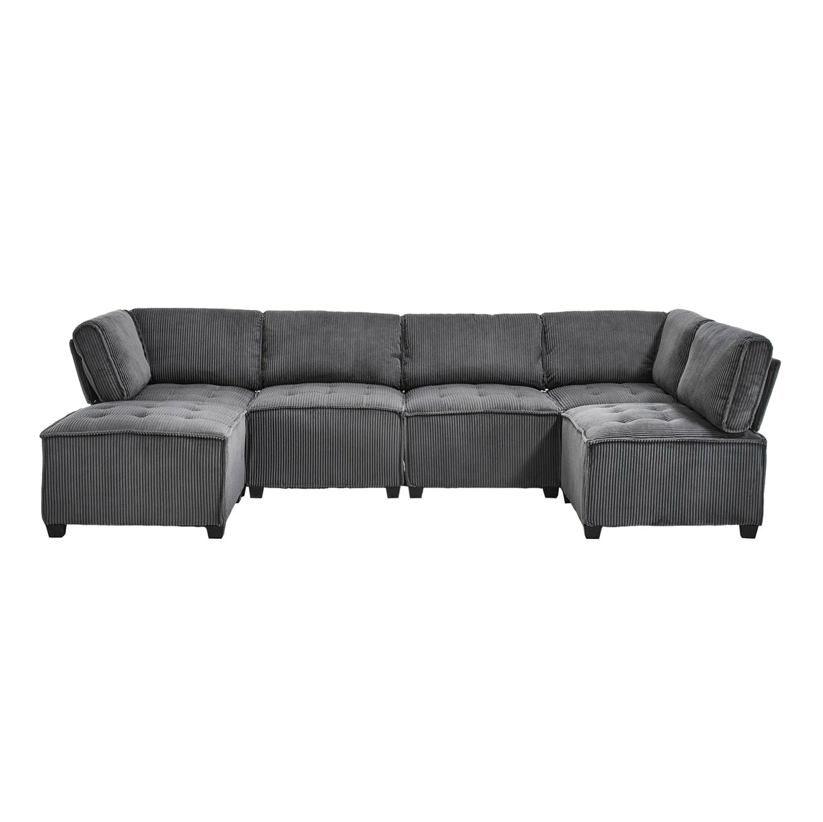 Canapé panoramique convertible en U, position assise sur fond blanc