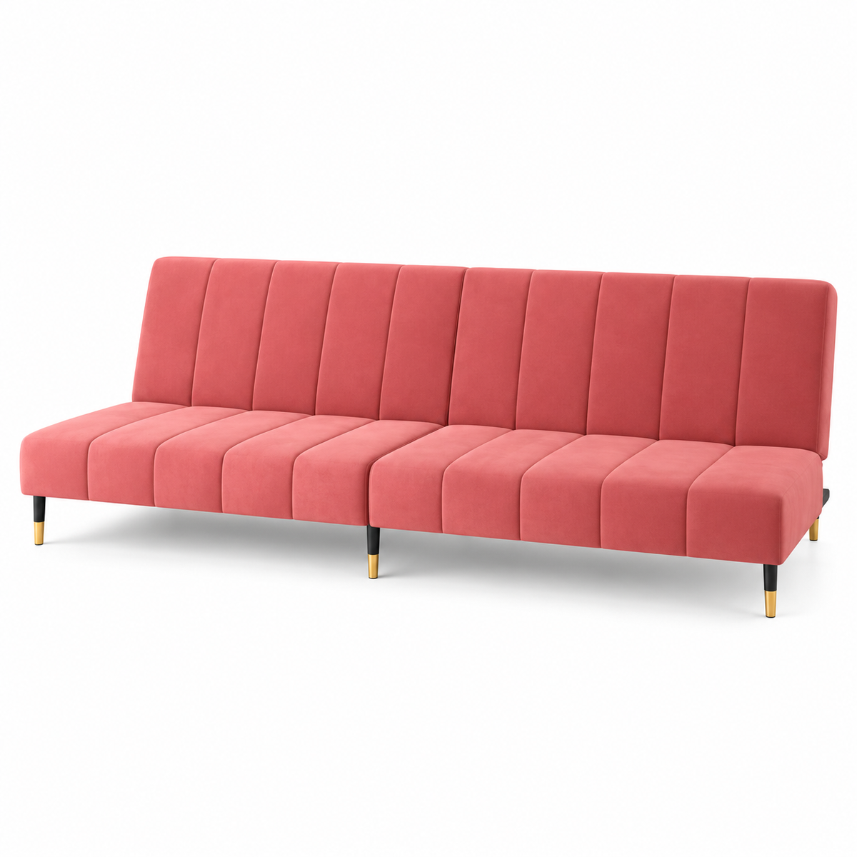Canapé sans accoudoirs en velours rose, vue sur fond blanc