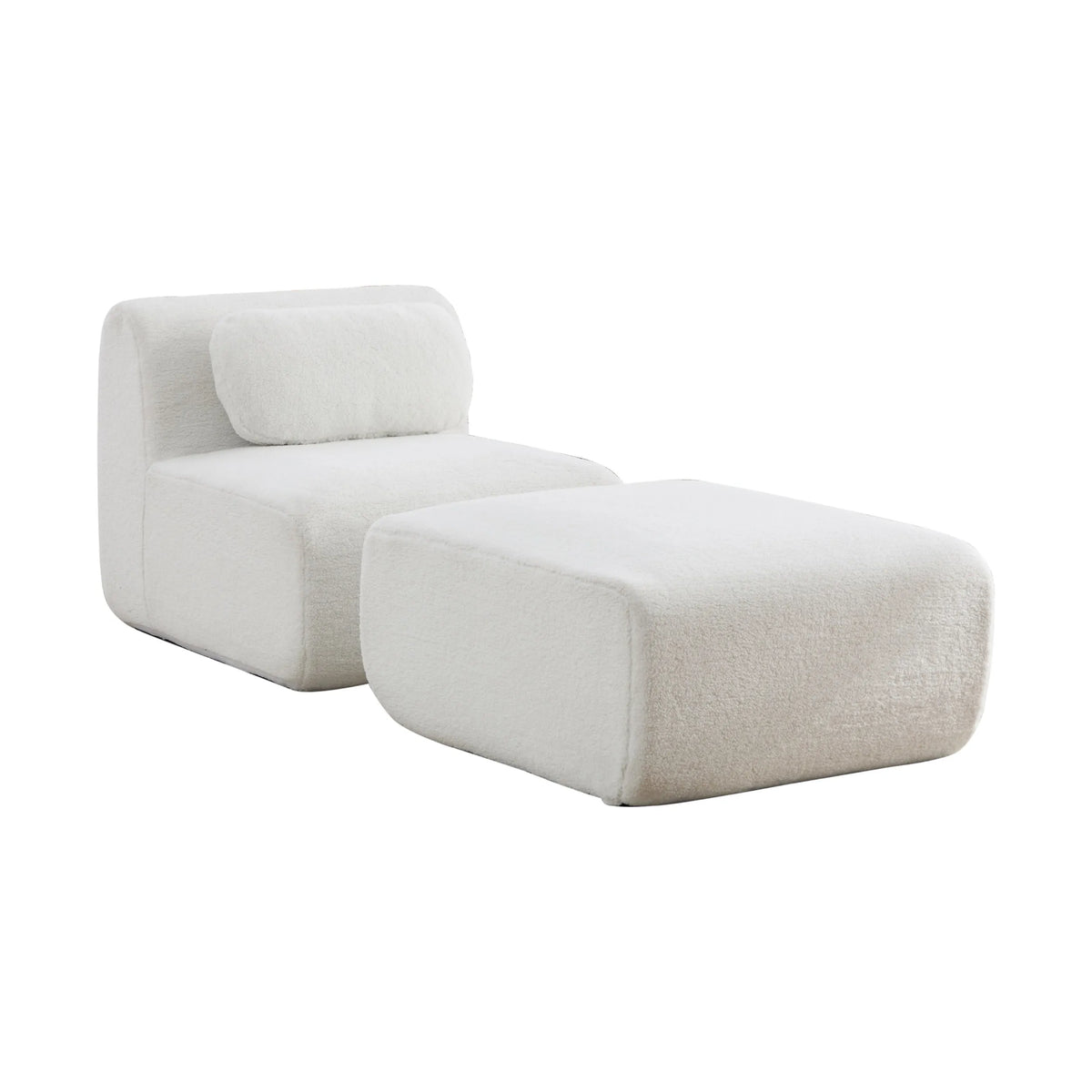 Chaise longue modulable en tissu, ivoire, sur fond blanc