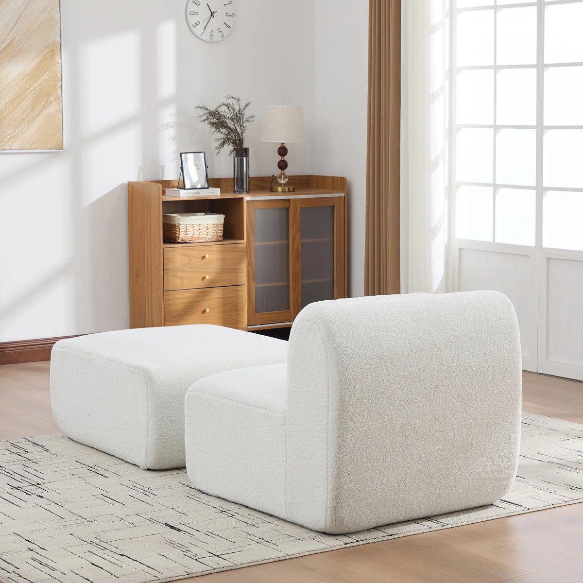 Chaise longue modulable en tissu, ivoire, vue arrière
